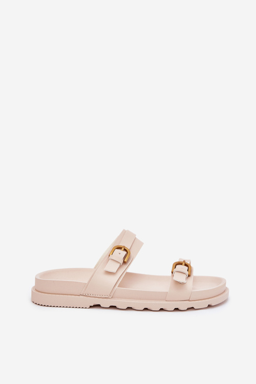 Women's sandals with straps and gold buckles light beige Selana
