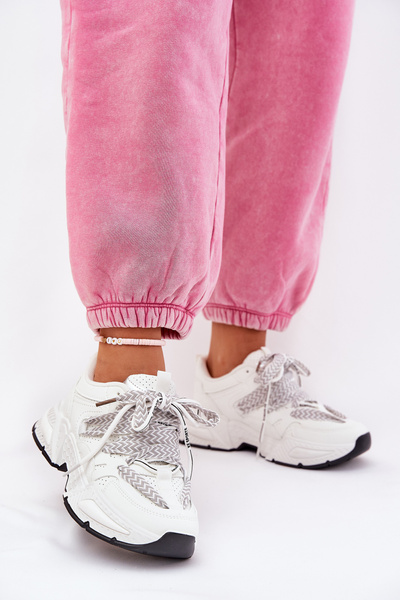 Buty sportowe Sneakersy Z Podwójnym Sznurowaniem Damskie Białe Efobell