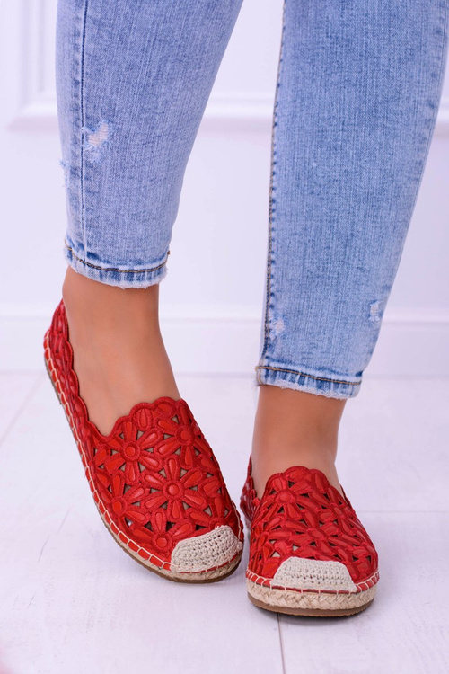 Lu Boo Women's Ballerina Red Espadrilles in Macarena Flowers