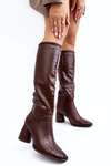 Women's Knee-high Boots with Snake Pattern Brown Ceriona