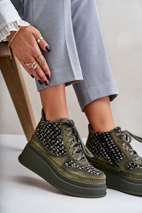 Leather Ankle Boots On Platform And Wedge Maciejka 06759-09 Green