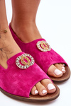 Suede Flat Sandals With Decoration Nicole 2744/067 Fuchsia