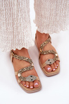 Women's Sandals With Decoration Snake Eco Suede Artiker Beige 56C1361