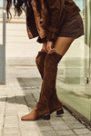 Women's Over Knee Boots On Heels With Gold Detail Brown Carina