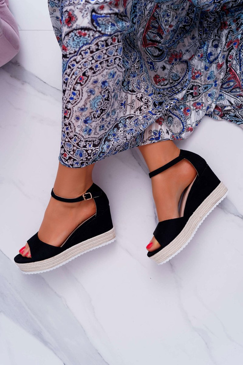 Women's Platform Heel Sandals Suede Black Delima