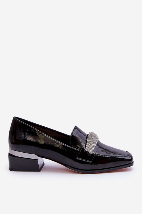 Patent High Heel Loafers With Cubic Zirconia Black Lavern