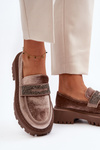 Women's Velour Moccasins with Decoration Brown Wendreda