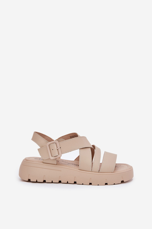 Women's Leather Platform Sandals With Buckle Beige Selianae