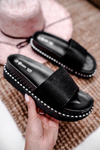 Women's Platform Flip Flops Black Silver Venima