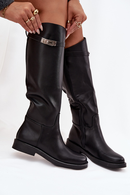 Women's boots with decorative strap Eco leather Black Palisse
