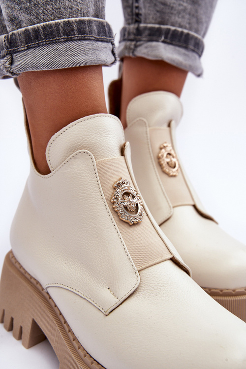 Women's Leather Boots with Decoration Light Beige Lusanna
