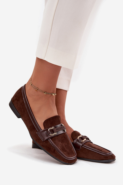 Moccasins Loafers Womens With Decorative Element Chocolate Evelora