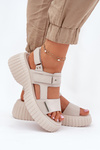 Damskie Sandały Skóra Naturalna Platforma Beżowe Mertella