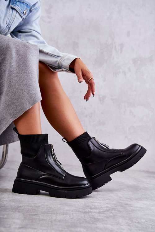 Women's Socks Boots With Zipper Black Shelter
