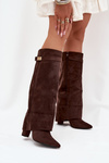 Eco Suede Boots Heel Block Zipper Insulated Folded Shaft Chocolate Evyra