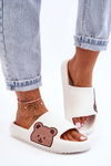 Women's Light Foam Slippers Bear Motif White Parisso