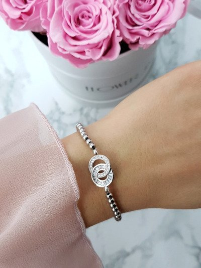 Women's Beaded Bracelet Two Circles Silver Atria