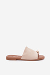 Flat Women's Slippers With Golden Detail Beige Ebilina