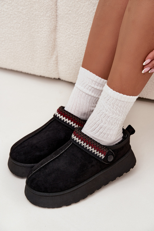 Damskie Śniegowce Platforma Ruchomy Pasek Haft Niskie Czarne Lyrisse