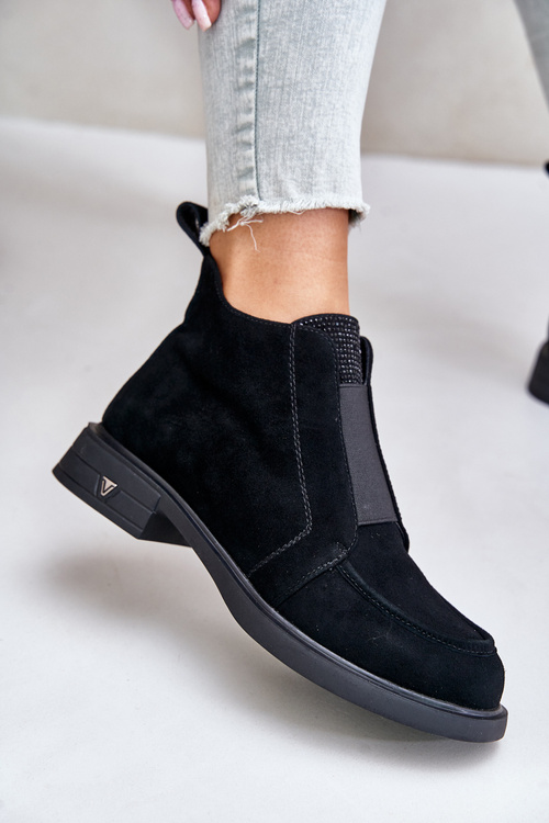 Suede Low Ankle Boots With Flat Heel Insulated D&A JC42-23 Black