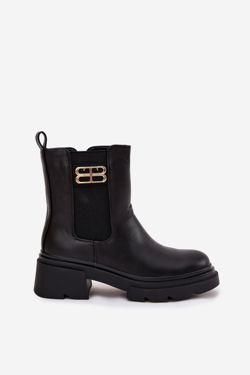 Women's ankle boots with gold detail insulated black Serene