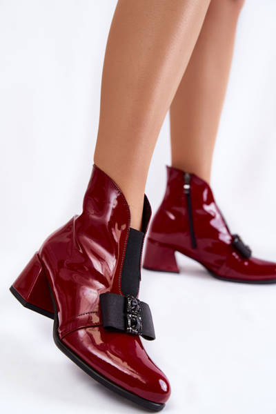 Lacquered Boots On High Heels With A Decorative Bow Burgundy Hallie