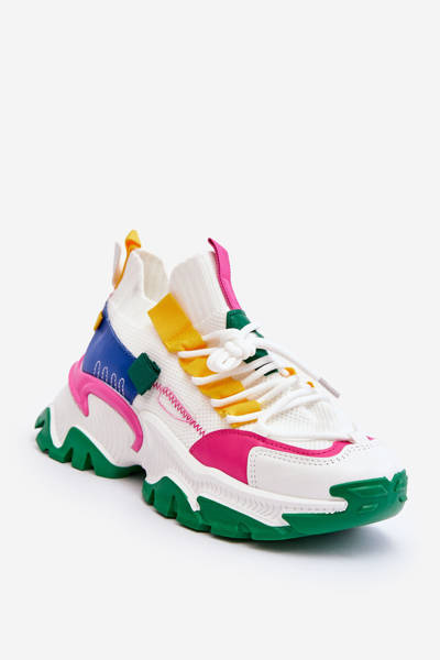 Sneakersy Damskie Skarpetkowe Wsuwane Biało-Zielone Keaton BL322P