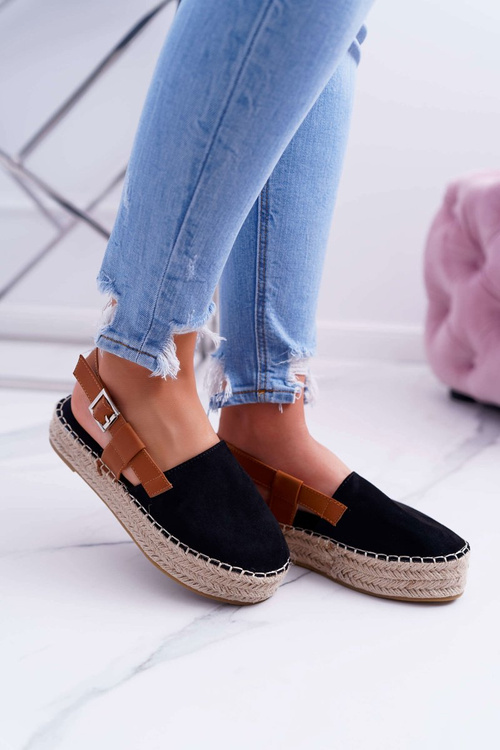 Women's Suede Platform Espadrilles Black Parteno