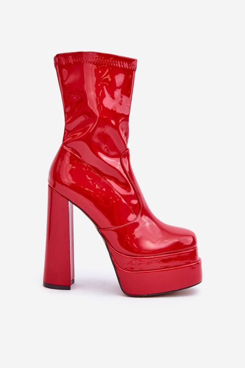 Lacquered Ankle Boots On Platform And High Heel Red Lotisha