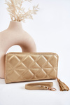 Large Quilted Wallet With Stripe Gold Jeffrey