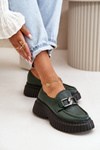Zazoo 20176 Loafers Women's Natural Leather Dark Green