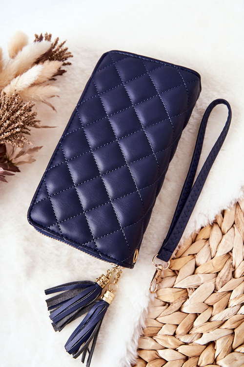 Large Quilted Wallet with Zips Navy