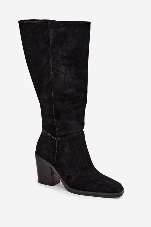Suede Thigh High Boots With Zipper Black Lissara