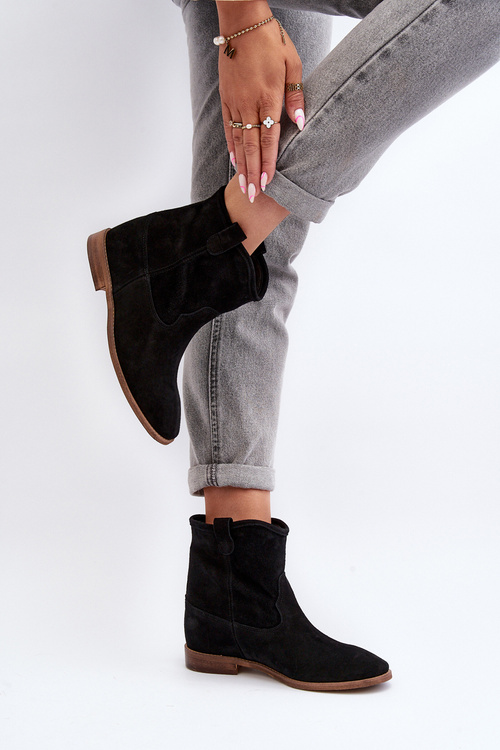 Botki Wsuwane Damskie Zamszowe Czarne 2326 Zazoo