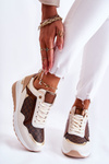 Women's Leather Sport Shoes On A Wedge White-Brown Catrine