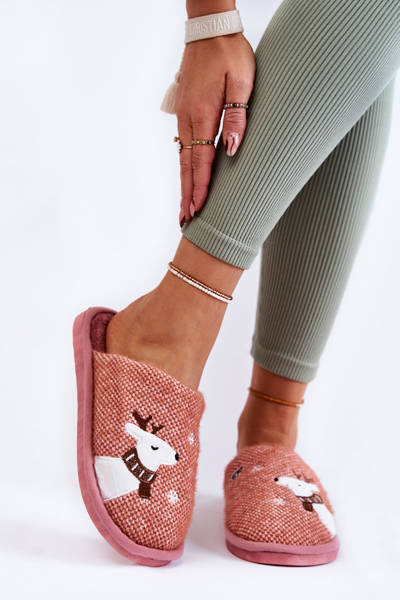 Women's Christmas Slippers With Reindeer Pink Millio