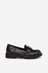 Patent Leather Women's Loafers With Decorative Buckle S.Barski HY52-546 Black
