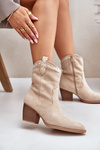 Cowboy Ankle Boots On Heel Made Of Eco Suede Light Beige Narinae