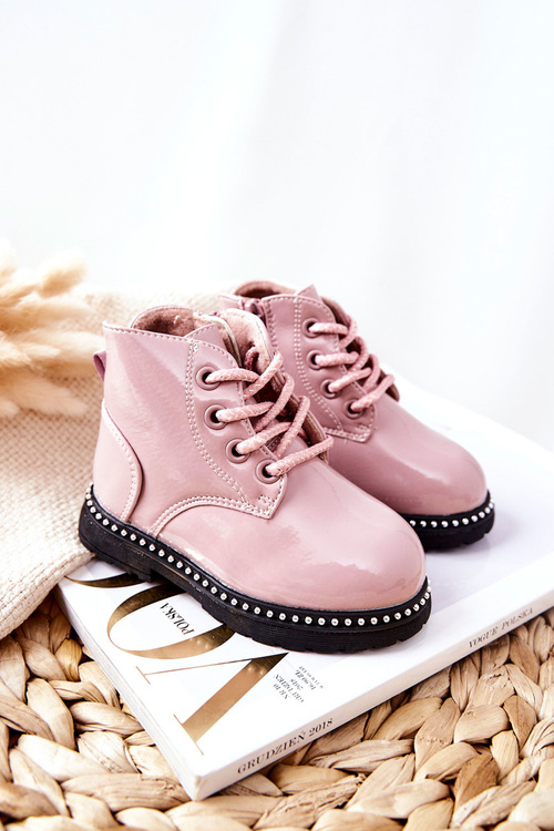 Leather Children's Boots Lacquered Pink Maris