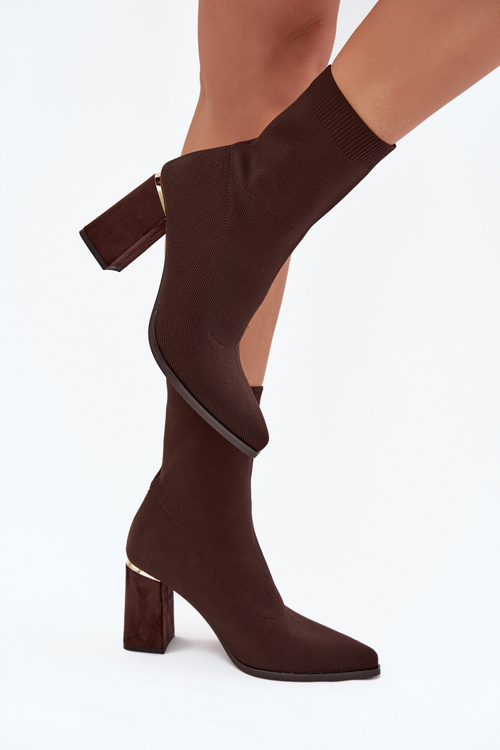 Fabric Slip-On Women's Heeled Boots Chocolate Virelle