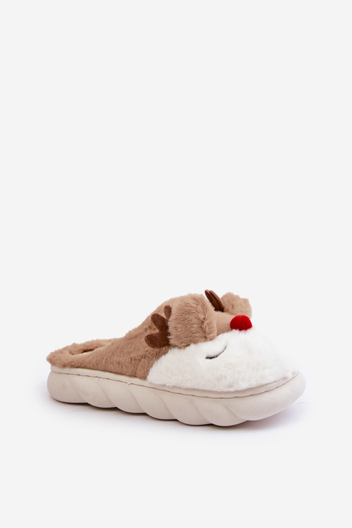 Women's Brown Slippers With Reindeer Motif Wistira