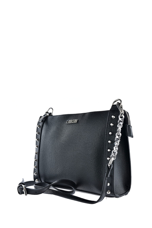 Leather Messenger Bag With Studs Big Star KK574136 Black
