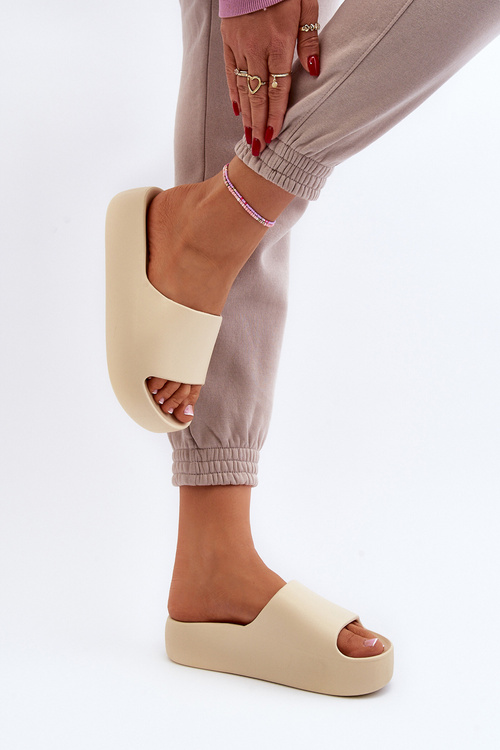 Women's Thick Sole Beige Slides Oreithano