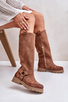Damskie Zamszowe Kozaki Przed Kolano Brązowe Lewski 3615 