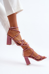 Pink Strappy Sandals with Block Heel Herfiana