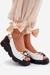 Ladies Leather Wedge And Platform Sandals With Decoration Artiker 56C1588 White