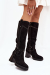 Insulated Women's Heeled Boots With Stitching Black Alessara