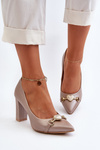 Pearl Heart Leather Court Shoes with Block Heel Zazoo 2453/OS