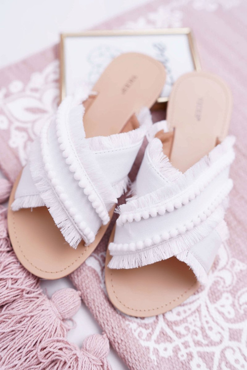 Women's Fabric Flip Flops Vices 7269 White Jamen