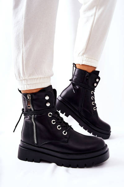 Zip-up boots with tie Black Elissmo